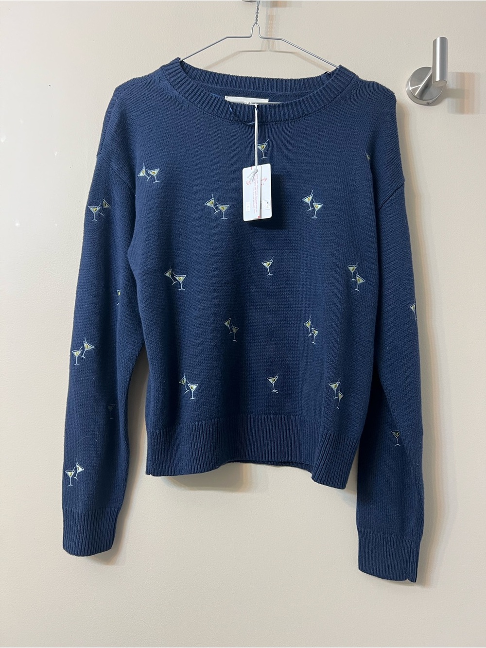 Lucky Brand martini-embroidered crewneck sweater